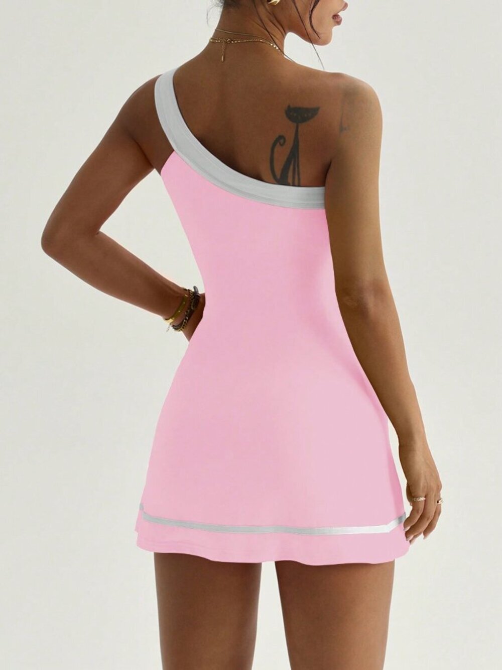 Pink One-Shoulder Ruffle Sports Dress - Picture 2 of 6